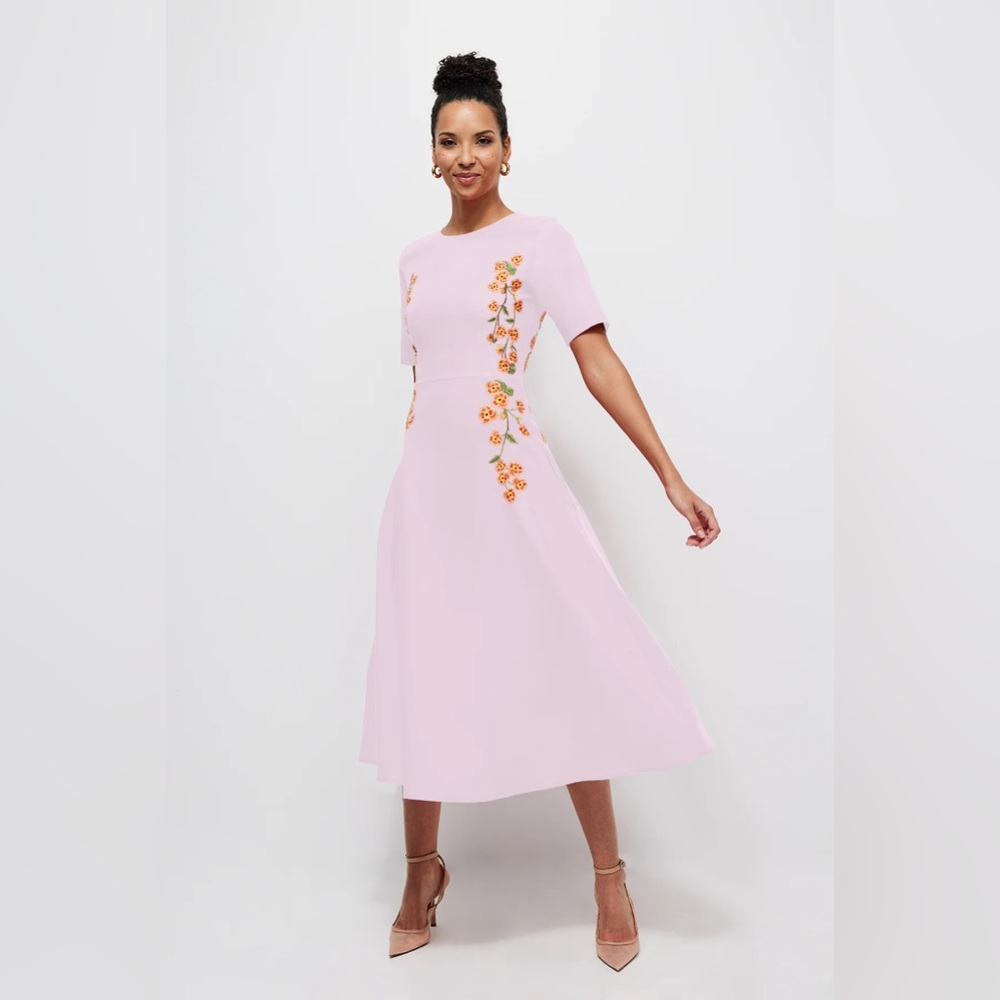NWT Fanm Mon Amaka Dress Pink Midi Cotton Floral Embroidery Size Medium
